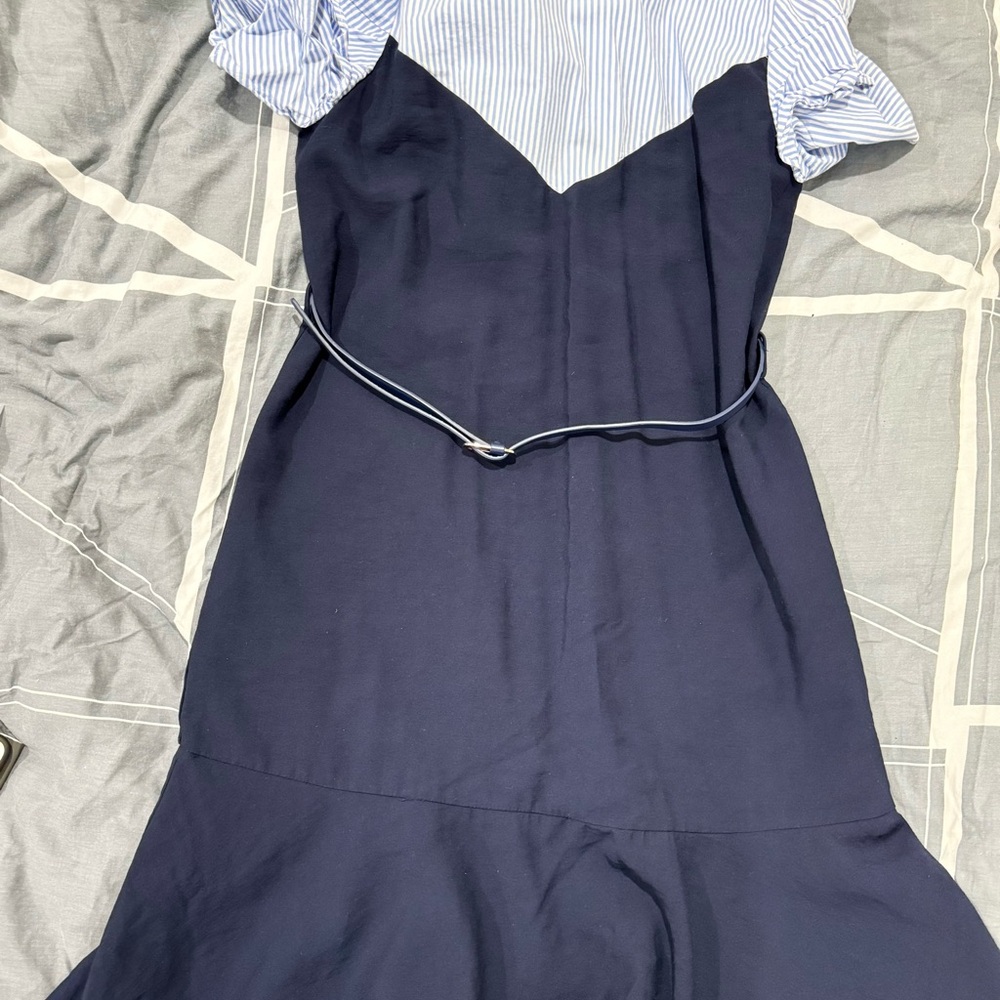 Chic Navy and Striped Dress with belt